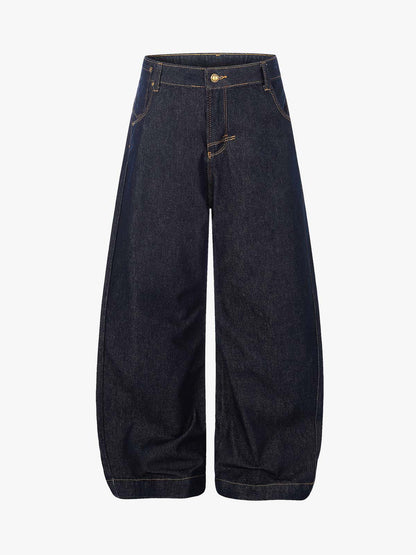 Raw Denim Straight-Leg Jeans – High-Rise Selvedge Cotton with Copper Rivets