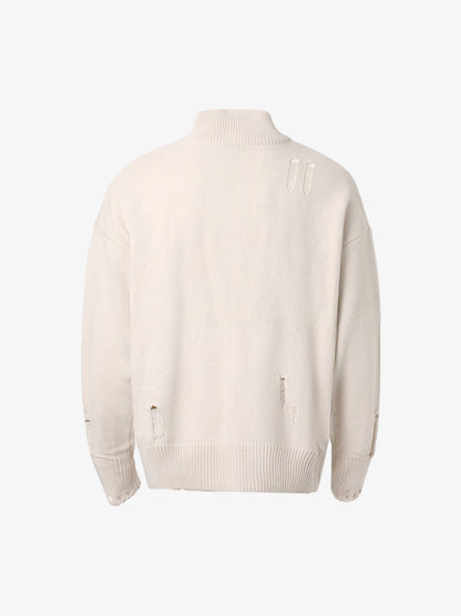 Heavy Cut Turtleneck Cardigan Zipper Sweater 
