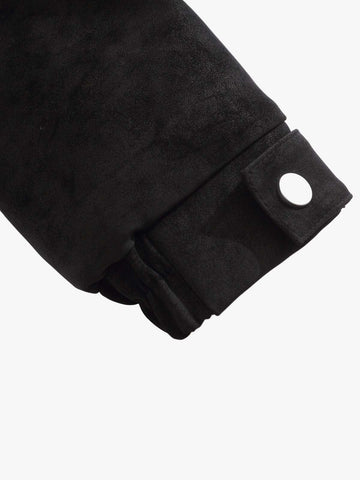 Retro Suede Texture Shearling Collar Fleece Bomber Jacket 