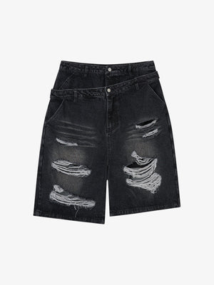 Jeansshorts mit doppeltem Bund und Rissen