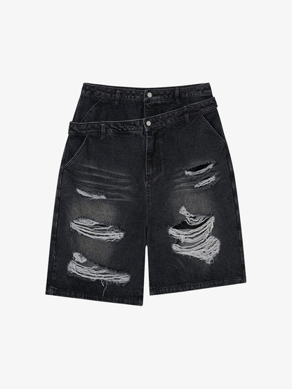 Jeansshorts mit doppeltem Bund und Rissen