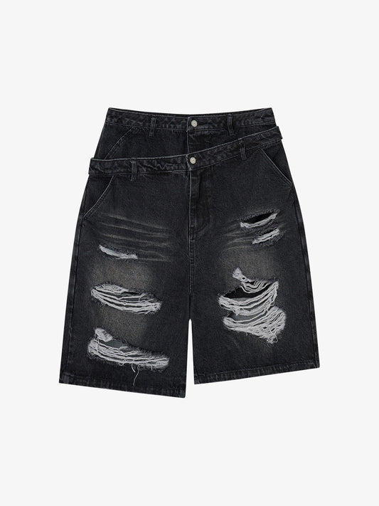Jeansshorts mit doppeltem Bund und Rissen