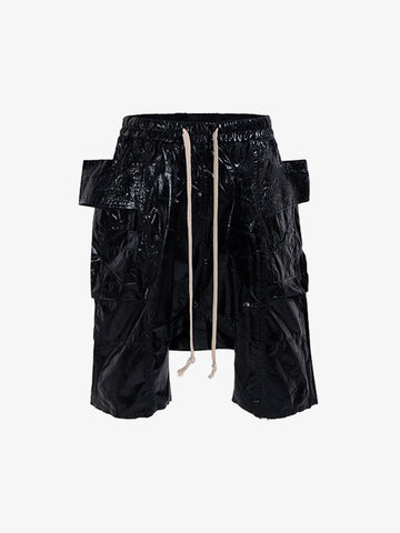 Glossy Faux Leather Cargo Shorts