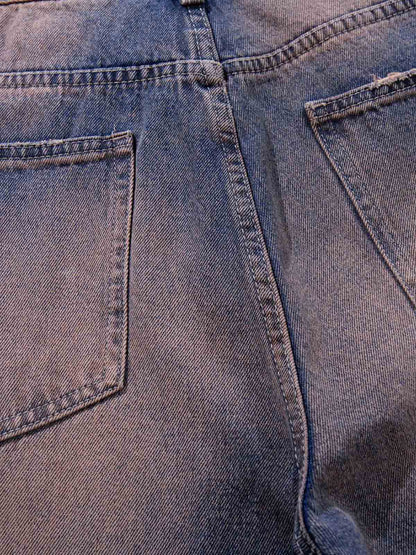 Slash Distressed Washed Denim Jeans 
