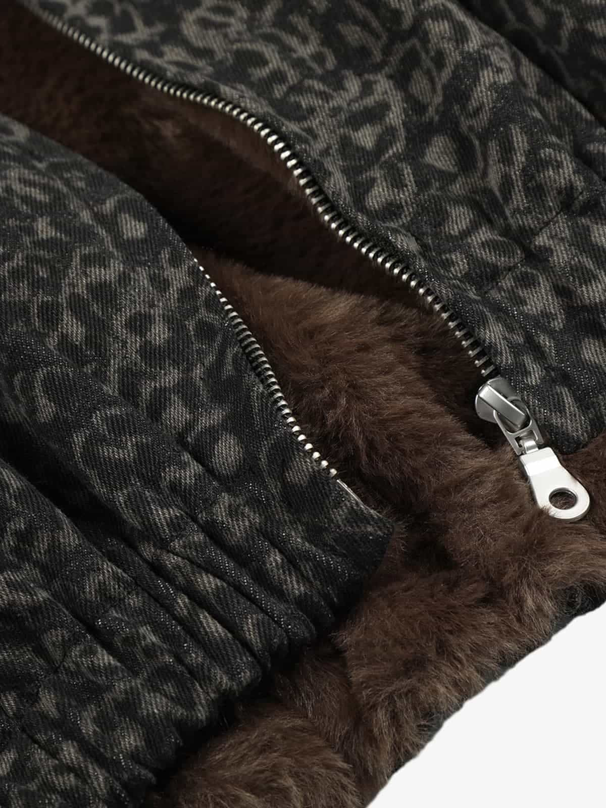 Vintage Leopard Print Fleece Zip Up Vest 