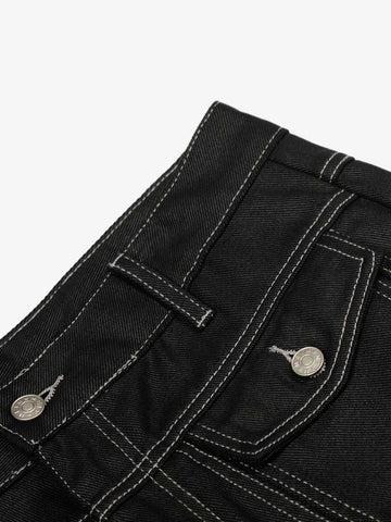 Contrast Stitch High-Waist Wide-Leg Barrel Jeans 