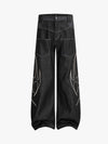 Flame Embroidered Wide Leg Washed Denim Jeans 