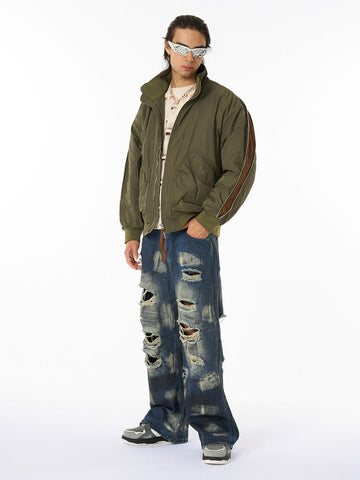 Retro Street Hip-Hop Zipper Design Bomber Jacket 