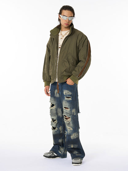 Retro Street Hip-Hop Zipper Design Bomber Jacket 