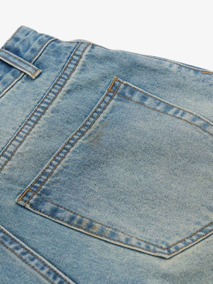 Washed Distressed Ink-Splashed Denim Shorts 