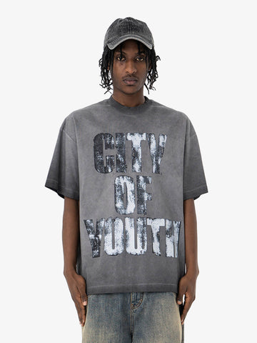 Vintage Gradient Spray Letter Print T-Shirt 
