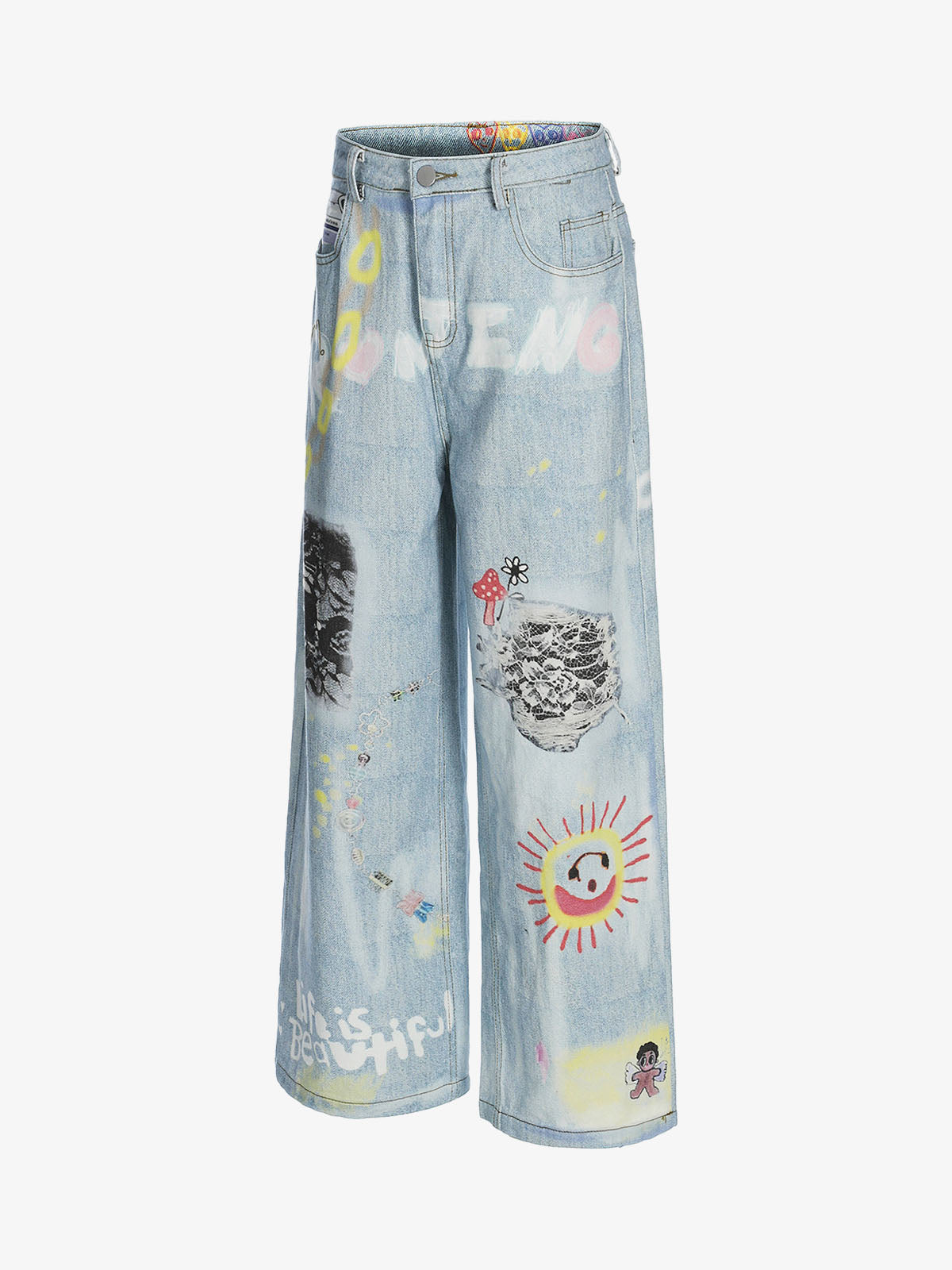 Retro Spray Graffiti Fun Straight Jeans - 2448 