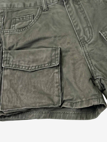 Embroidered Detail Olive Cargo Shorts