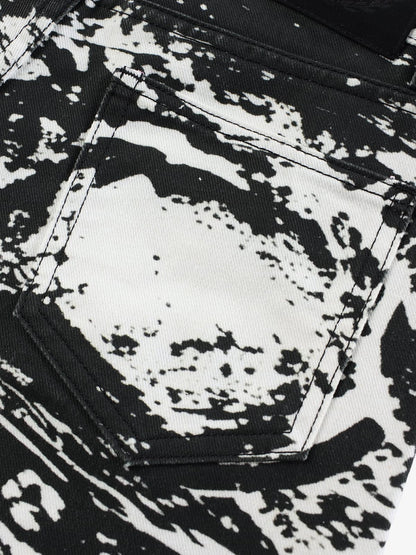 Weit geschnittene Hose mit abstraktem Print – Hochgeschnittene Hose aus Baumwollmischgewebe