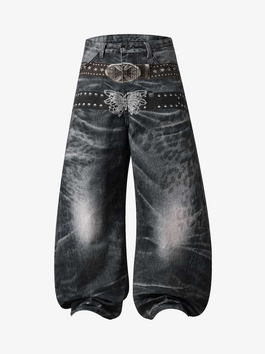 Butterfly Illusion Graphic Print Baggy Jeans 
