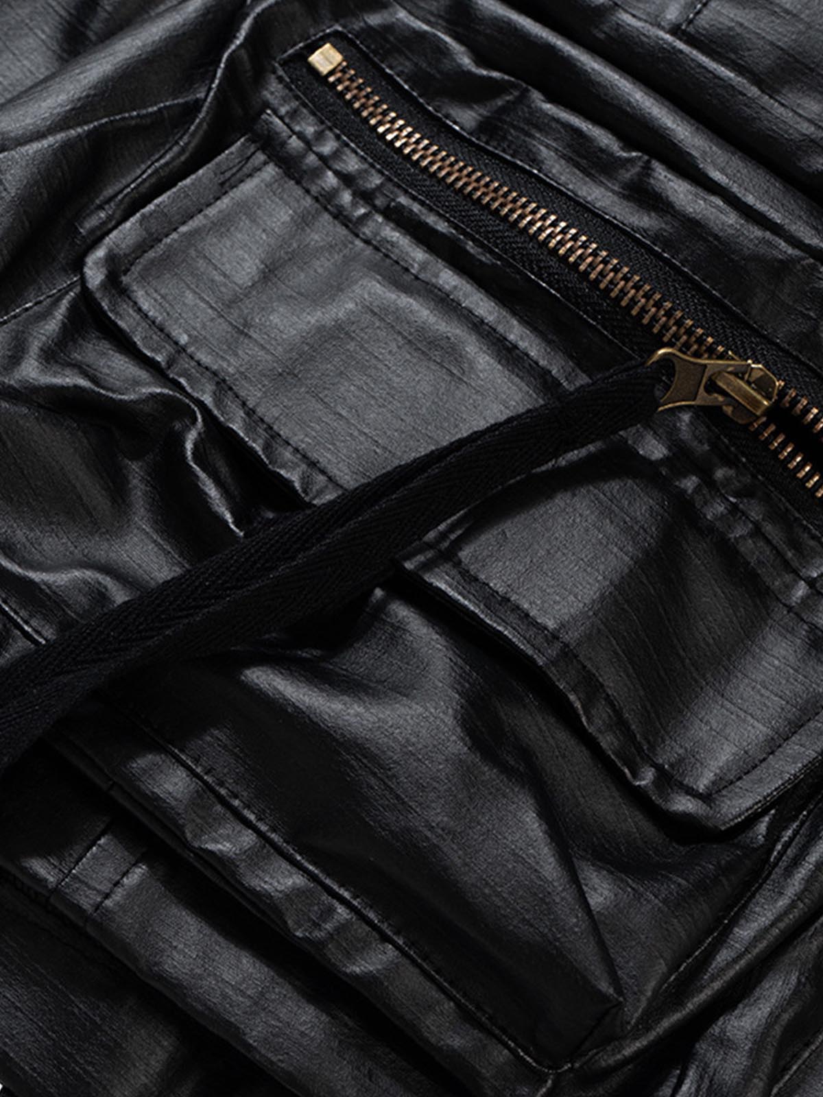 Drawstring Faux Leather Cargo Shorts