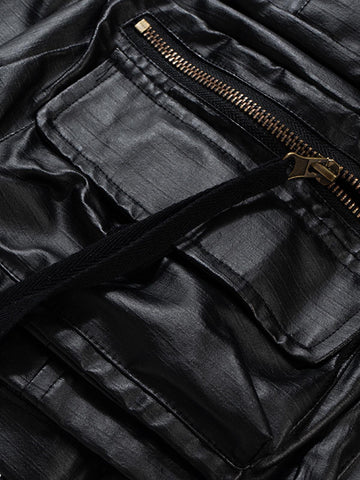 Drawstring Faux Leather Cargo Shorts