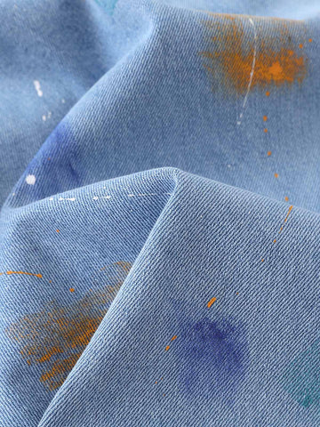 Paint Splatter Denim Wide-Leg Shorts – 100% Cotton Streetwear