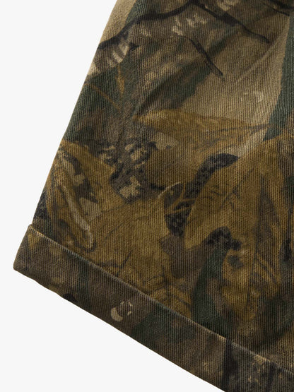 Camo Corduroy Wide-Leg Trousers – Elastic Waist Button Closure Pants