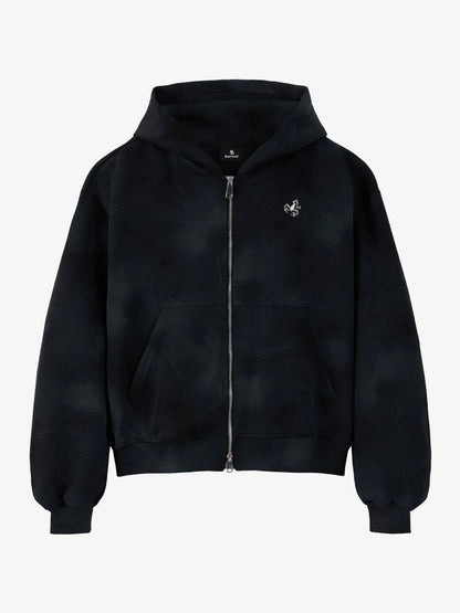 Vintage Washed Tie-Dye Zip Up Hoodie & Barrel Sweatpants Tracksuit 