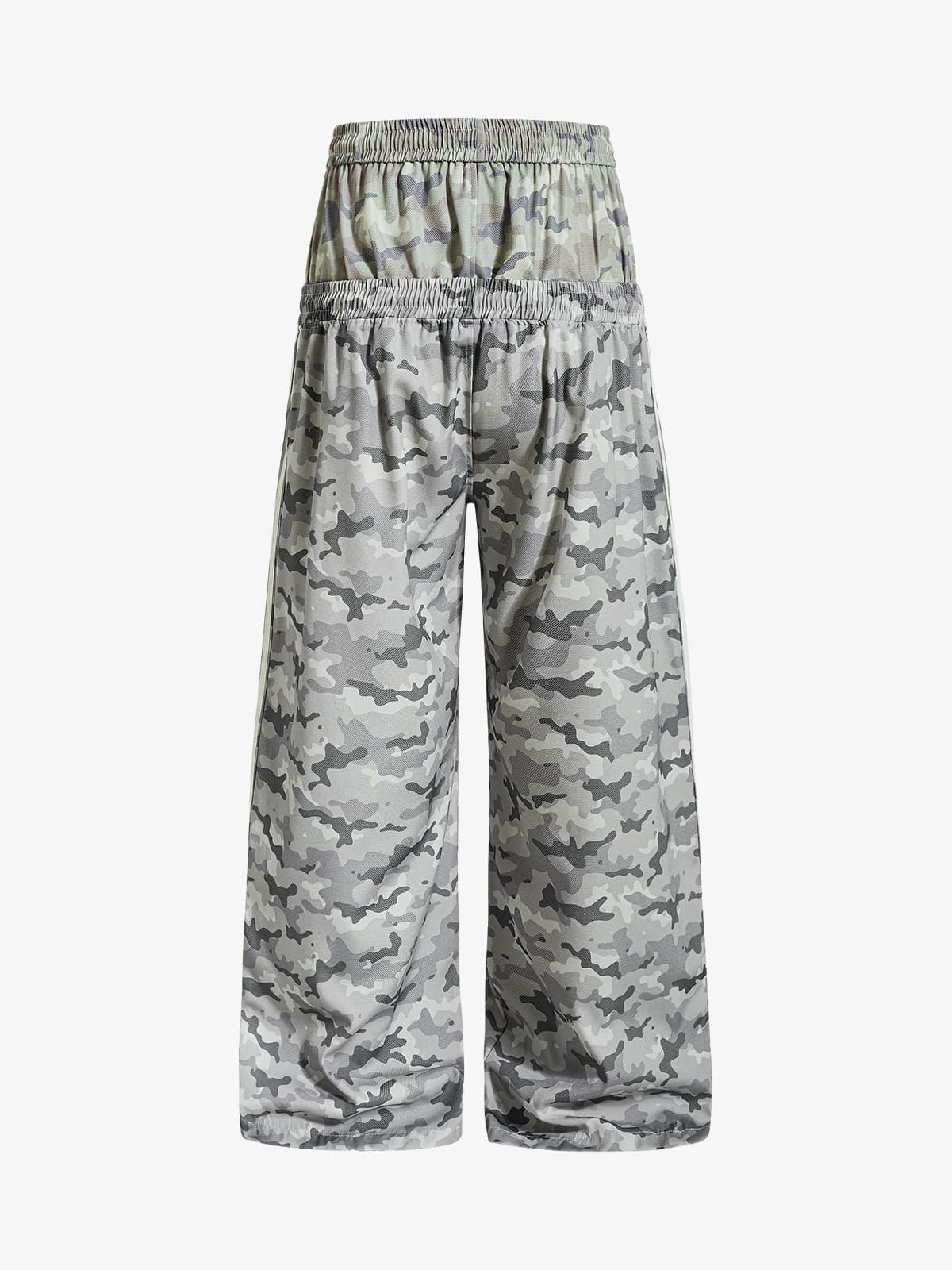 Double Waistband Elastic Waist Camo Side Panel Wide Leg Pants 
