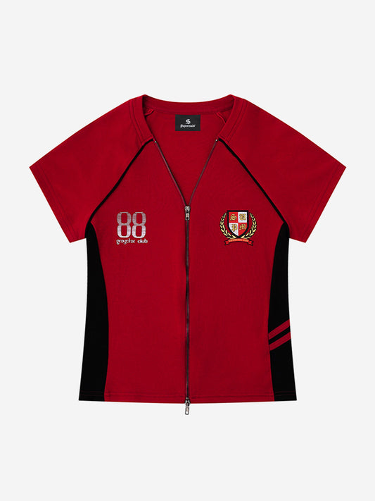Retro-Badge-Trainingsshirt mit Reißverschluss