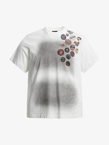 Vintage Airbrush Spray Effect Multi-Badge Graphic T-Shirt 