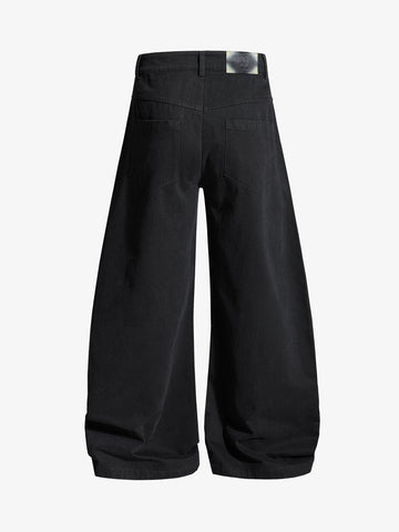 Heavy-Duty Studded Curved Wide-Leg Pants 