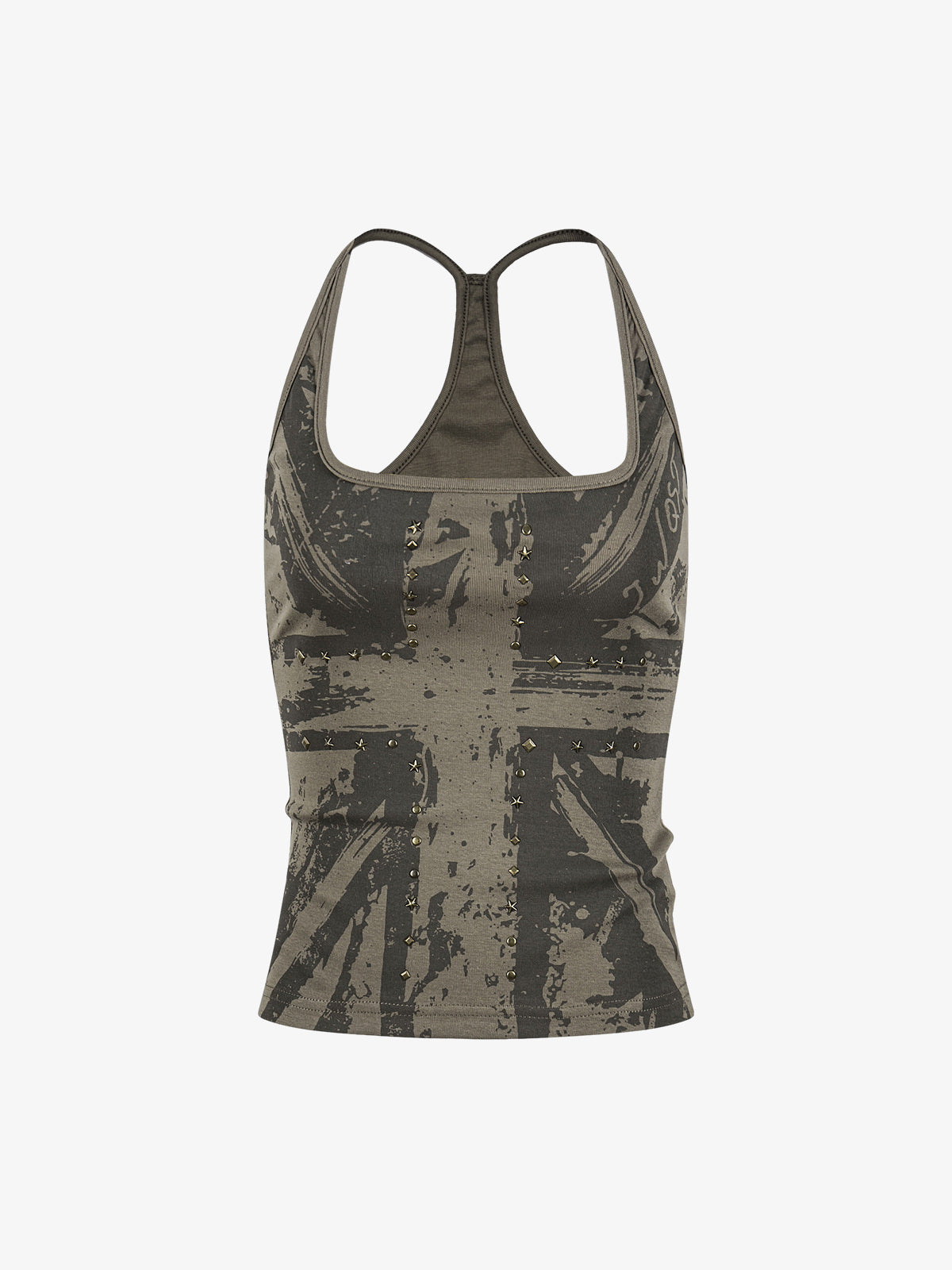 Tanktop mit Union-Jack-Motiv und Racerback-Ausschnitt – Tanktop aus Baumwollmischgewebe mit Nieten