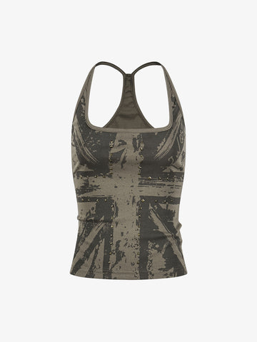 Tanktop mit Union-Jack-Motiv und Racerback-Ausschnitt – Tanktop aus Baumwollmischgewebe mit Nieten