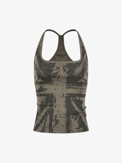 Tanktop mit Union-Jack-Motiv und Racerback-Ausschnitt – Tanktop aus Baumwollmischgewebe mit Nieten