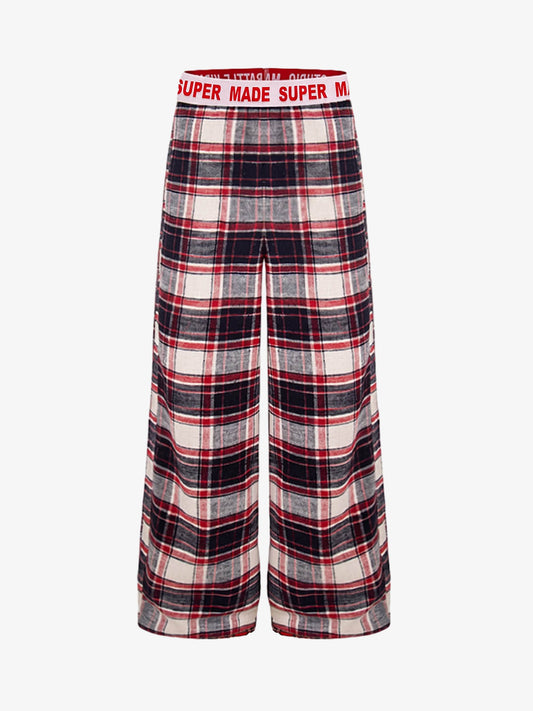 Superweiche Flanell-Pyjamahose aus Baumwolle – Weit geschnittene karierte Loungehose