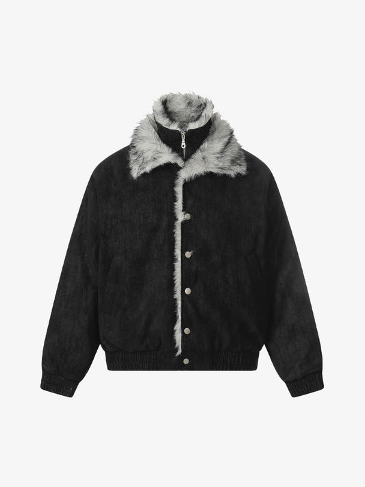 Vintage Dual-layer Collar Fleece-lined Zipper Jacket 