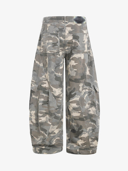 Camouflage Printed Curved Denim Jeans 