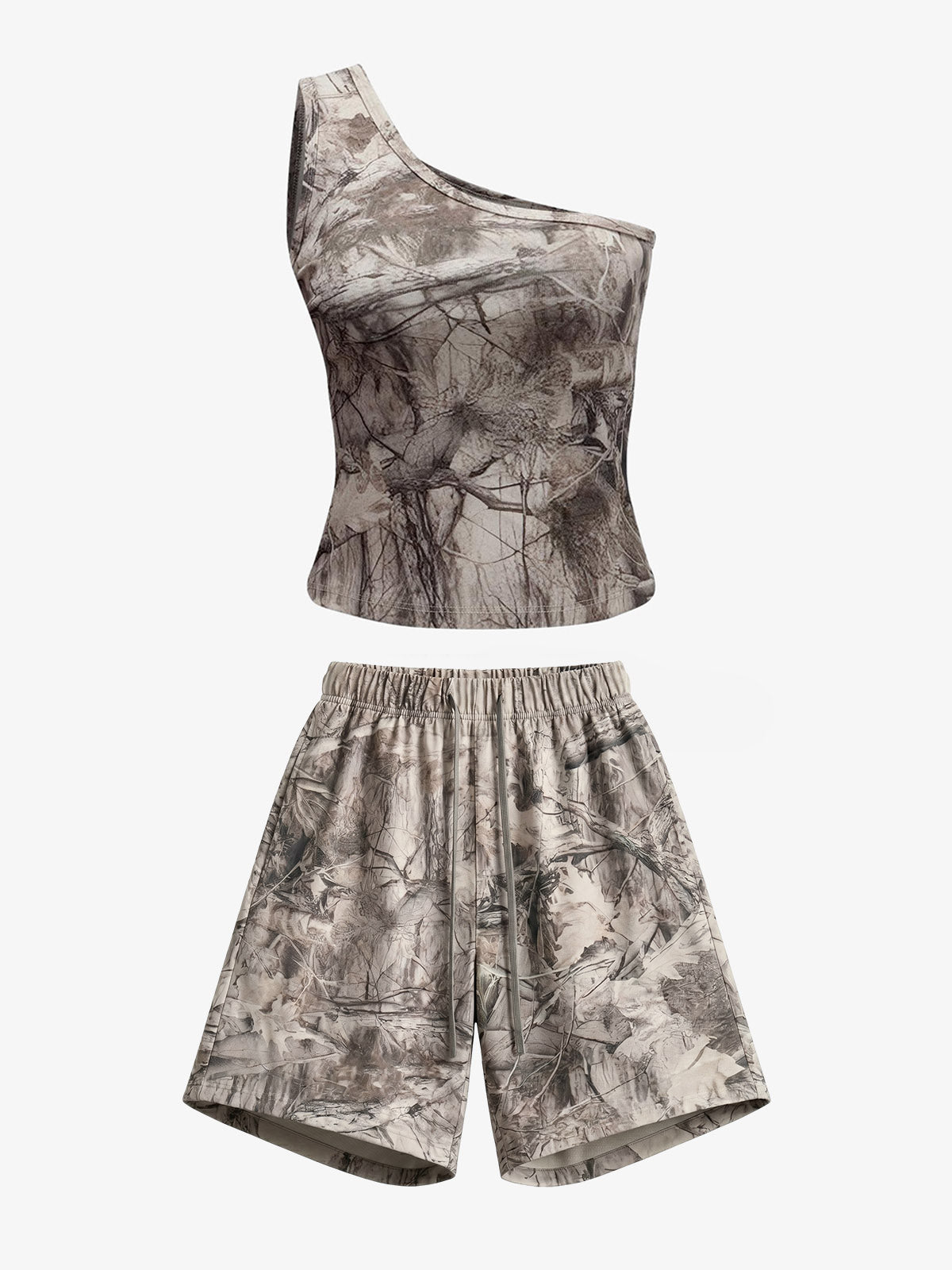 Camouflage Print Lightweight Shorts – Elastic Waist Drawstring Utility Shorts