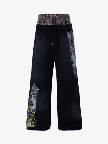Double Waistband Animal Graphic Pants 