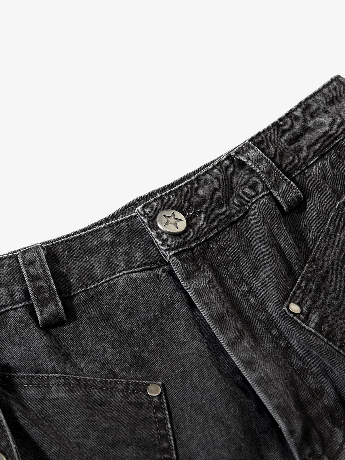 Washed Cotton Multi-Pocket Ruched Cargo Pants 