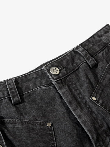 Washed Cotton Multi-Pocket Ruched Cargo Pants 