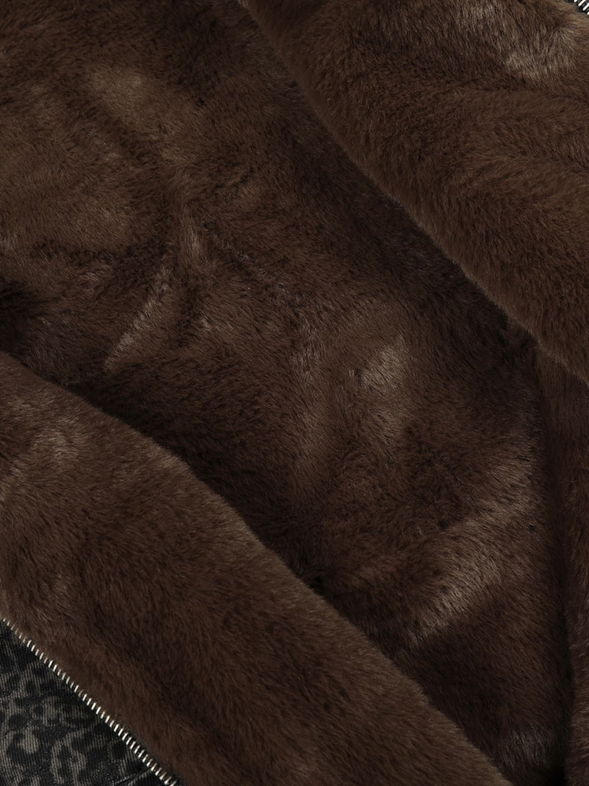 Vintage Leopard Print Fleece Zip Up Vest 