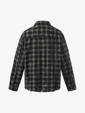 Distressed Raw Edge Plaid Shirt 