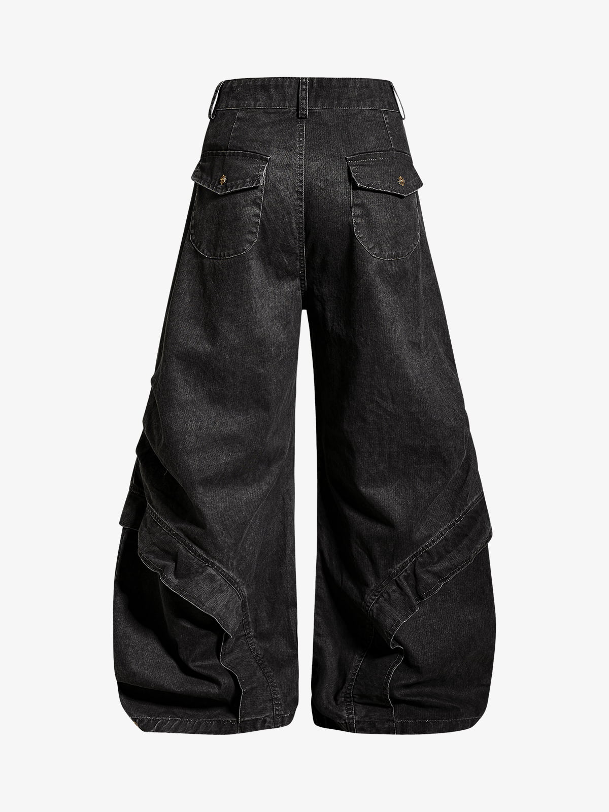 Pleated Panel Curved Leg Cargo Cotton Pants - 2631 