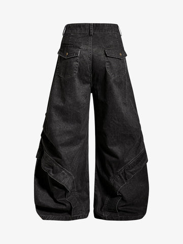 Pleated Panel Curved Leg Cargo Cotton Pants - 2631 