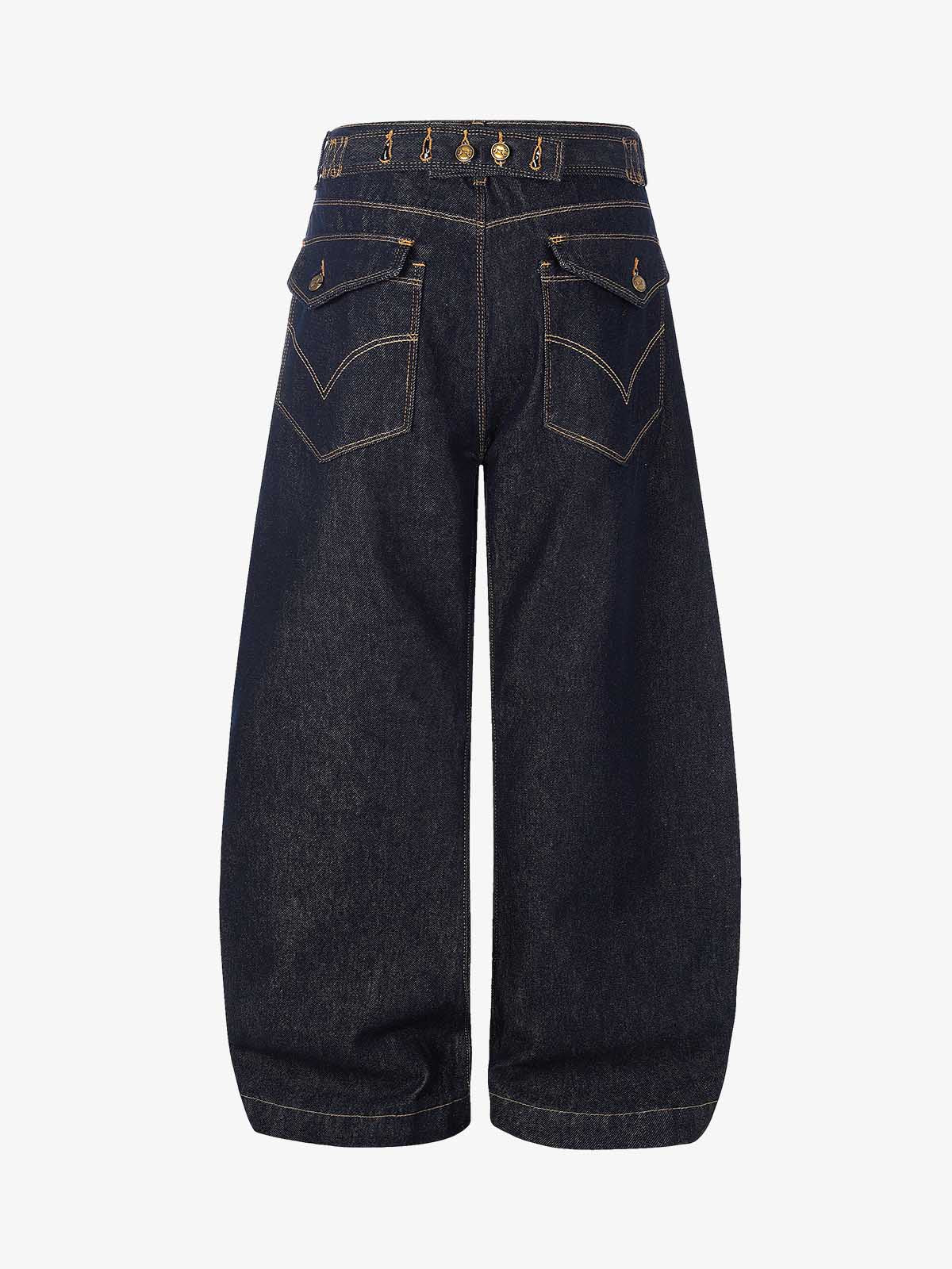 Raw Denim Straight-Leg Jeans – High-Rise Selvedge Cotton with Copper Rivets