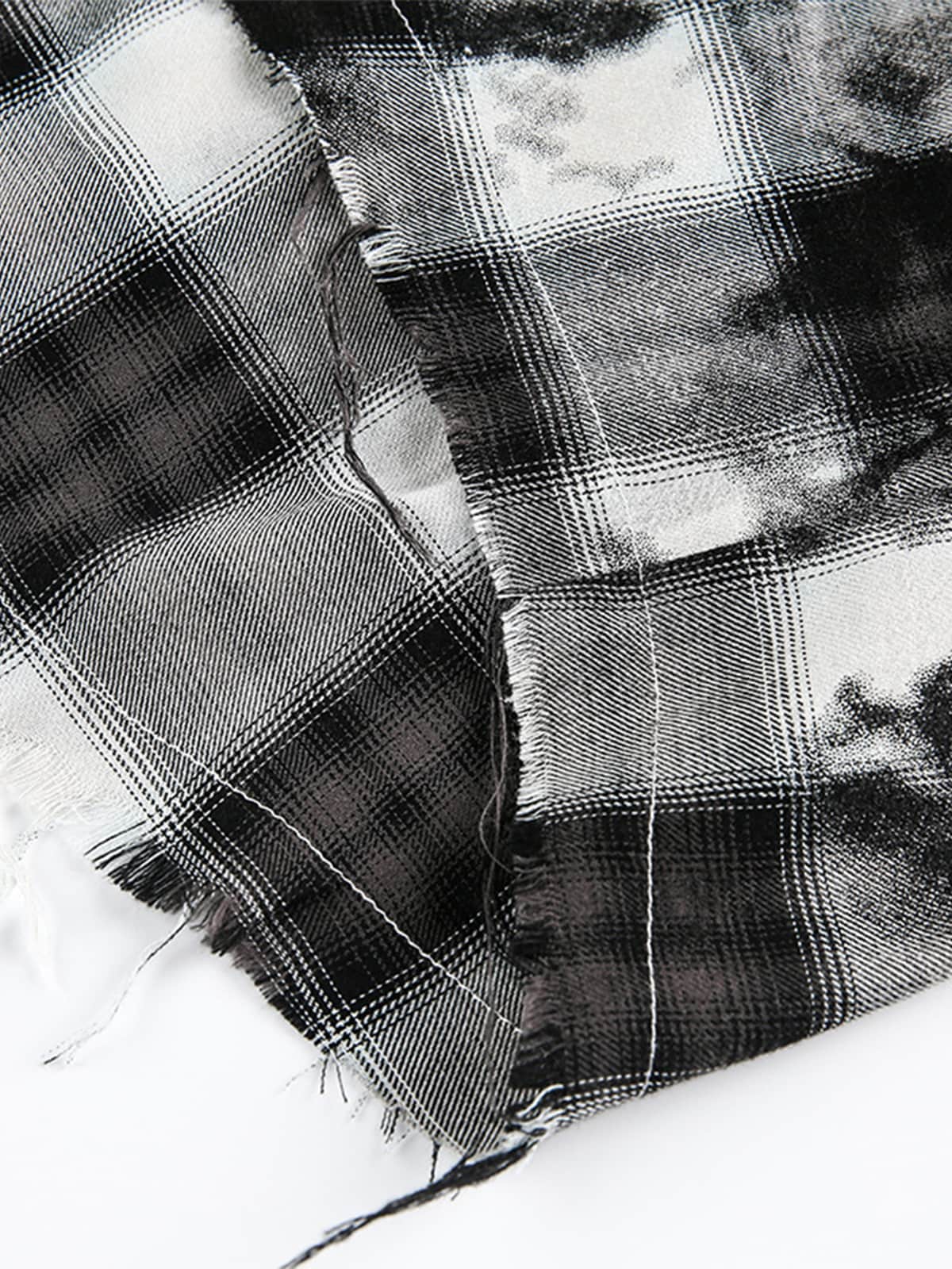 Vintage Wash Plaid Spray Dye Raw Hem Shirt 