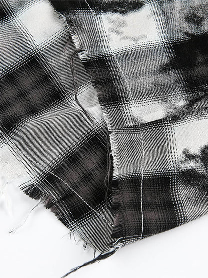 Vintage Wash Plaid Spray Dye Raw Hem Shirt 