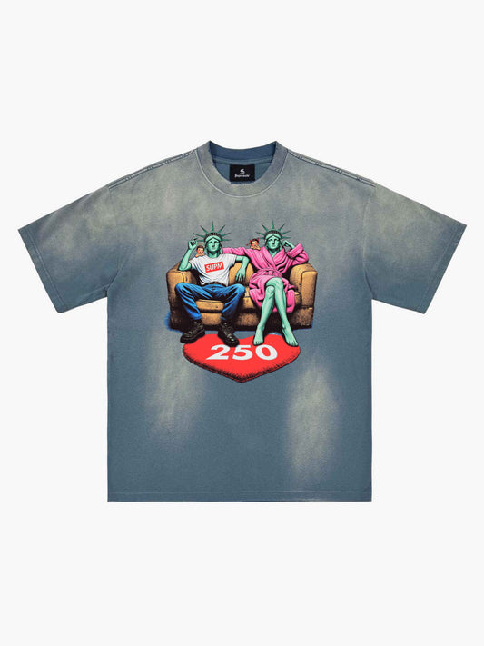 Vintage Washed Liberty Graphic Oversized T-Shirt