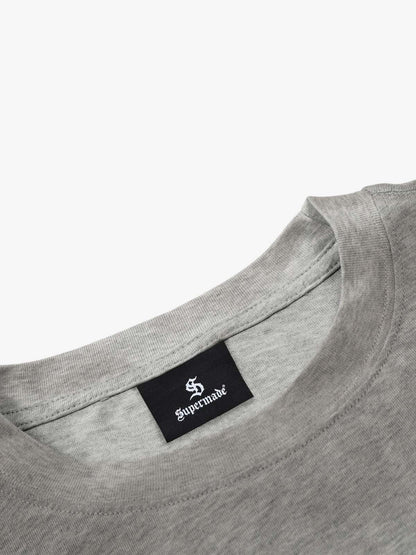 Heather Grey Oversized Cropped T-Shirt – Contrast Ribbed Cuffs & Hem