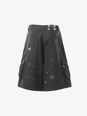 Vintage Distressed Multi Pocket Wide Leg Cargo Shorts 