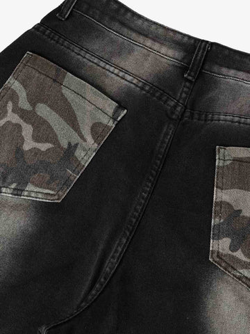 Butterfly Spray Graphic Camo Pocket Barrel Jeans 
