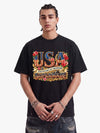 T-Shirt mit Blumenmuster und USA-Flagge